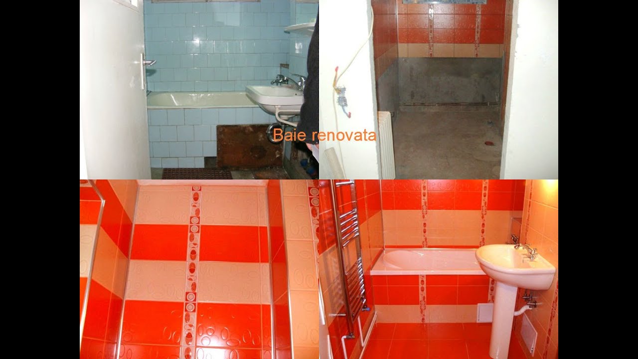 Amenajari interioare model baie cu faianta montata pe orizontala doua nuante de portocaliu
